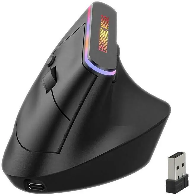 Main image of Wireless Ergonomic Vertical Mouse, Bluetooth Mouse for Laptop (BT5.2+2.4GHz), Right Hand Optical Mouse, 800/1200/1600 DPI, 5 Buttons for Laptop, Desktop & PC, Black