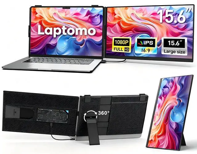 Main image of Laptop Screen Extender 15.6", Detachable 120% sRGB 1080P FHD Dual Portable Monitor, Plug & Play External Screen for 13"-17" Laptops, Compatible with Windows, macOS, Android, ChromeOS & PS5