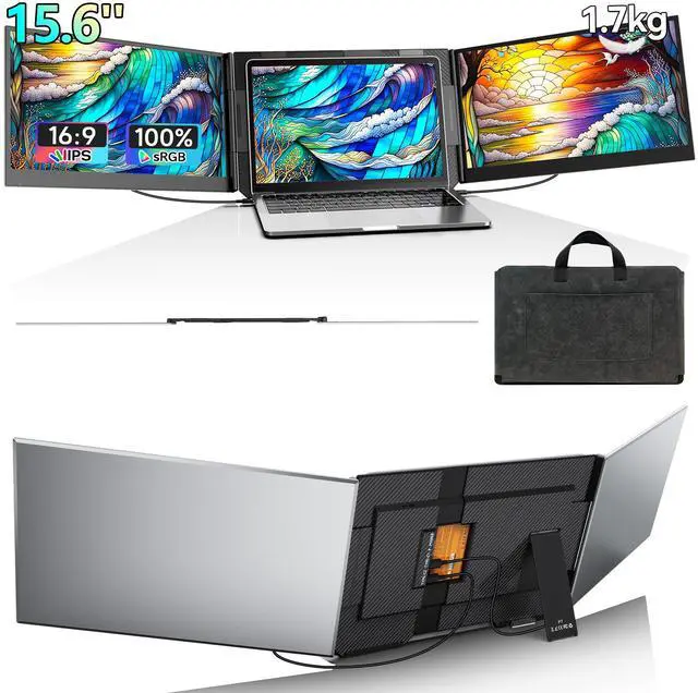 Main image of 15.6 Laptop Screen Extender, 1080P IPS Triple Portable Extended Display, Laptop Monitor Extender for 13-17" , Plug & Play Compatible with Windows/Mac/Android