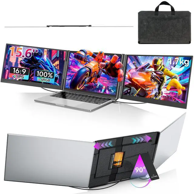 Main image of 15.6" Laptop Screen Extender, Ultra Light & Thin Triple Portable Monitor for Laptop, 1080P FHD IPS Display, Plug & Play via HDMI/USB-A/Type-C, Compatible with Mac/Windows/Android/Dex