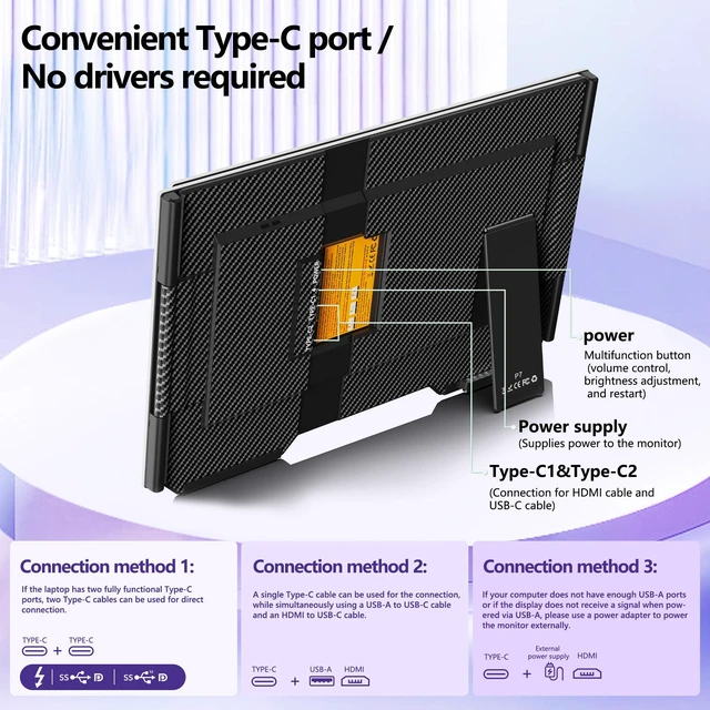 Alt view image 6 of 7 - 15.6" Laptop Screen Extender, Ultra Light & Thin Triple Portable Monitor for Laptop, 1080P FHD IPS Display, Plug & Play via HDMI/USB-A/Type-C, Compatible with Mac/Windows/Android/Dex
