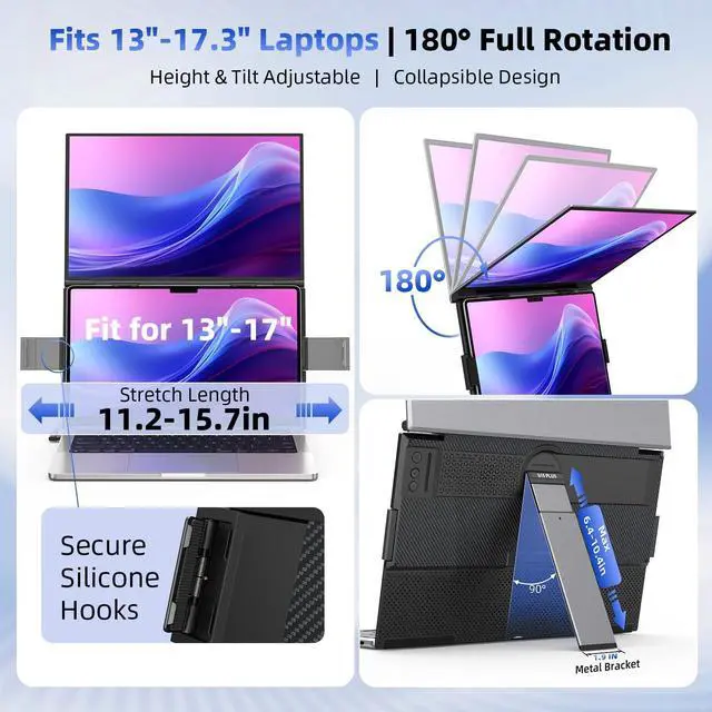 Alt view image 3 of 7 - Laptop Screen Extender, 15.6 FHD 1080P Eye Care & Neck-Friendly Travel Monitor for Laptop,0.2" Ultra-Thin Display with 100% sRGB, Vertical Screen Extender Plug & Play for Windows/Mac/Android/Chrome