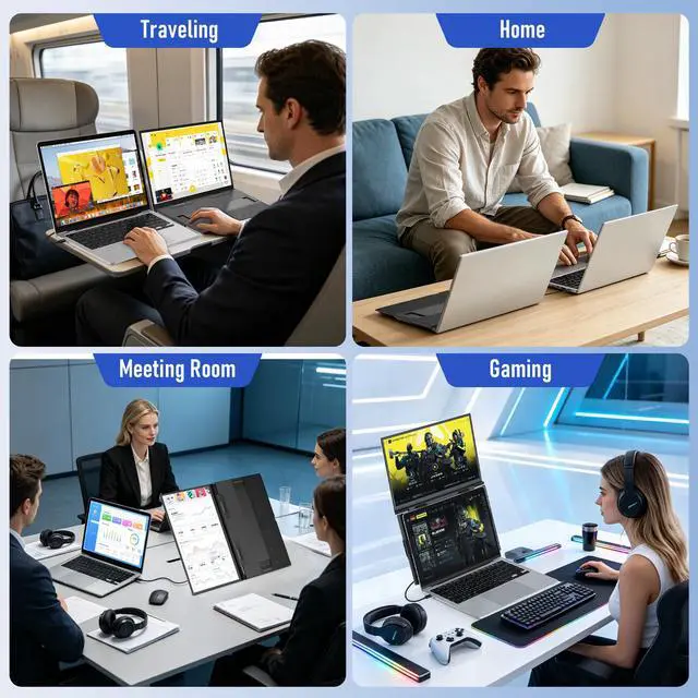Alt view image 6 of 7 - Laptop Screen Extender 15.6", Portable Dual Monitor for 13 -17 Laptops, Ultra-Slim Clamp-On Vertical Dual IPS 1080P Screen Monitor Extender, Plug & Play USB-C HDMI for Office Travel