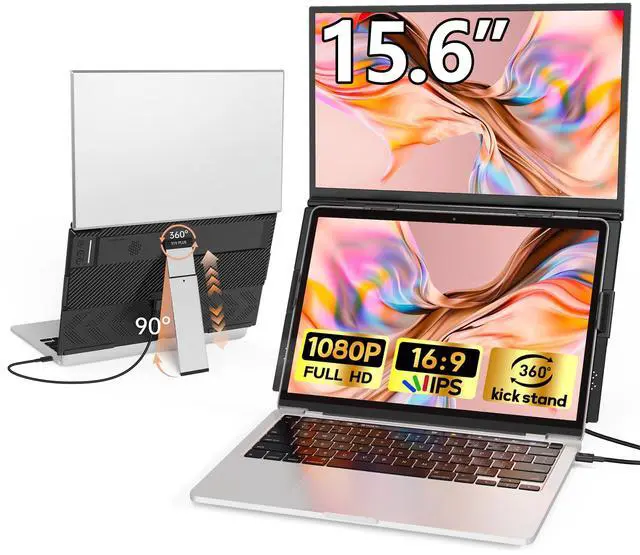 Main image of 15.6" Dual Laptop Screen Extender - Ultra Thin & Lightweight (2.2lb) Stacked Foldable Portable Monitor, FHD 1080P Ergonomic Travel Display, Plug & Play USB-C/HDMI for 13-17" Mac/Windows Laptops