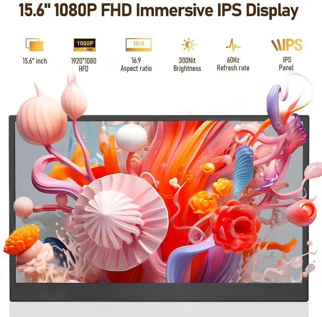 Alt view image 2 of 7 - 15.6" Dual Laptop Screen Extender - Ultra Thin & Lightweight (2.2lb) Stacked Foldable Portable Monitor, FHD 1080P Ergonomic Travel Display, Plug & Play USB-C/HDMI for 13-17" Mac/Windows Laptops
