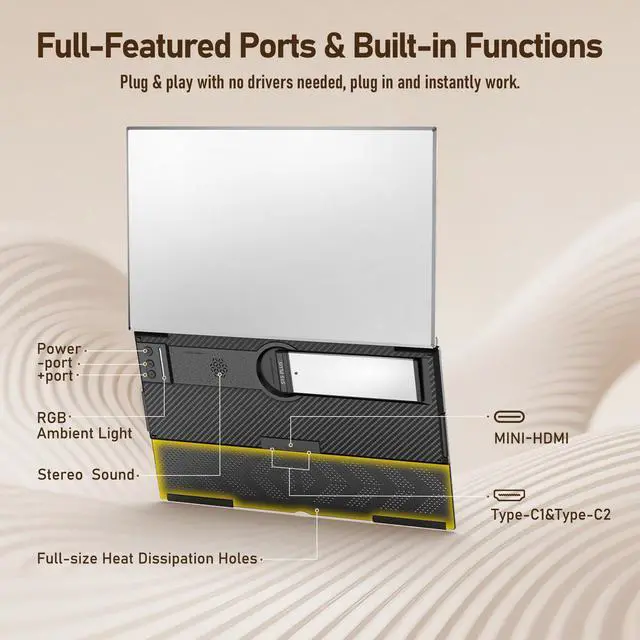Alt view image 6 of 7 - 15.6" Dual Laptop Screen Extender - Ultra Thin & Lightweight (2.2lb) Stacked Foldable Portable Monitor, FHD 1080P Ergonomic Travel Display, Plug & Play USB-C/HDMI for 13-17" Mac/Windows Laptops