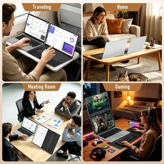 Alt view image 5 of 7 - 15.6" Dual Laptop Screen Extender - Ultra Thin & Lightweight (2.2lb) Stacked Foldable Portable Monitor, FHD 1080P Ergonomic Travel Display, Plug & Play USB-C/HDMI for 13-17" Mac/Windows Laptops
