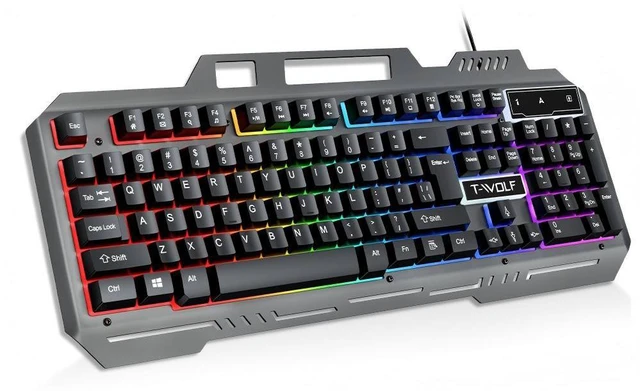 Main image of RGB Gaming Keyboard, Wired 104-Key Full Size Keyboard with Mechanical Feel, Metal Panel, Phone Holder, IP57 Waterproof, Ultra Responsive & Quiet Typing, Computer Keyboard for PC/Mac Gamers