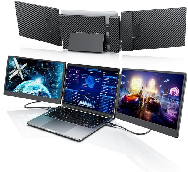 Main image of 14" Triple Laptop Screen Extender, FHD 1080P IPS Portable Monitor for Laptop, Triple Screen Monitor Extender Compatible with 13"-17" Laptops, HDMI/USB-A/C Plug-Play for Mac/Windows/Android/Dex