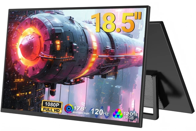 Main image of 18.5" Portable Monitor, 120Hz FreeSync, FHD 1080P IPS Display, 125% sRGB, Ultra-Slim & Lightweight, VESA & Built-in Stand, USB-C & Mini HDMI Second Screen for Laptop, PC, Mac, PS5, Xbox, Switch