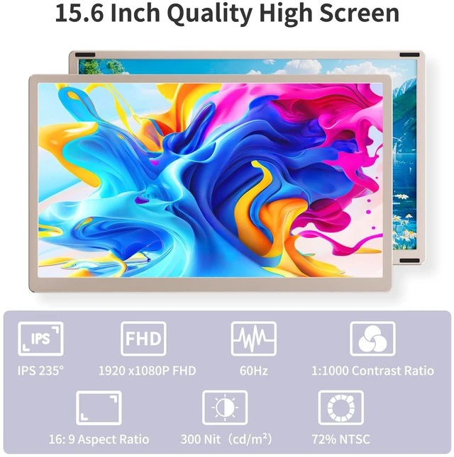 Alt view image 3 of 7 - 15.6" Detachable Laptop Screen Extender, 1080P FHD Laptop Monitor Extender with 120% sRGB, 235°Rotation Dual Monitor, Plug & Play, Triple Screen Compatible with Windows, Mac, Chrome
