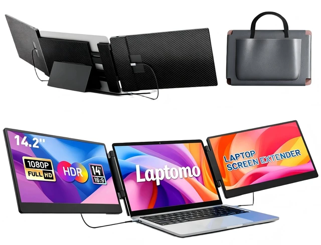 Main image of 14.2" Laptop Screen Extender, FHD 1080P IPS Portable Monitor for Laptop, Triple Screen Monitor Extender, Compatible with 13"-17" Laptops, HDMI/USB-A/C Plug&Play for Windows, Mac, Android