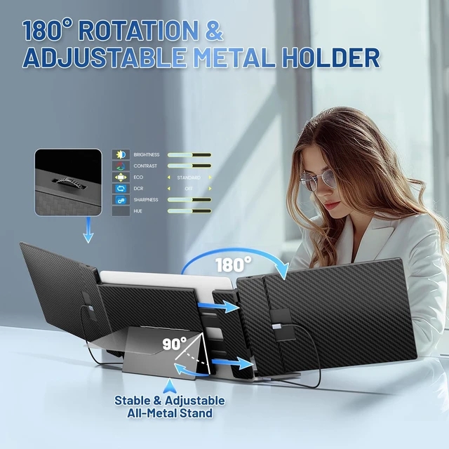 Alt view image 6 of 7 - 14.2" Laptop Screen Extender, FHD 1080P IPS Portable Monitor for Laptop, Triple Screen Monitor Extender, Compatible with 13"-17" Laptops, HDMI/USB-A/C Plug&Play for Windows, Mac, Android