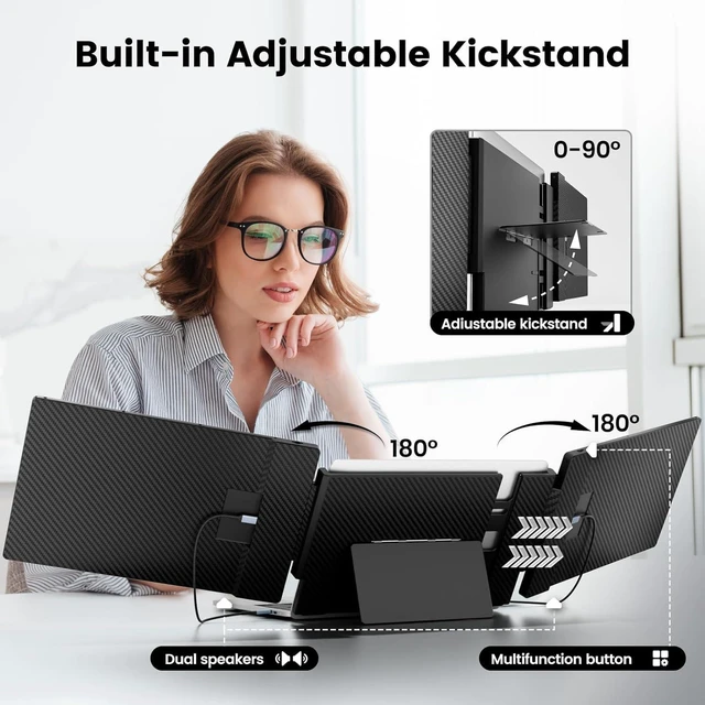 Alt view image 4 of 7 - 14.1" Triple Laptop Screen Extender, FHD 1080P IPS Portable Monitor for Laptop, Triple Screen Monitor Extender Compatible with 13"-17" Laptops, HDMI/USB-A/C Plug-Play for Mac/Windows/Android/Dex