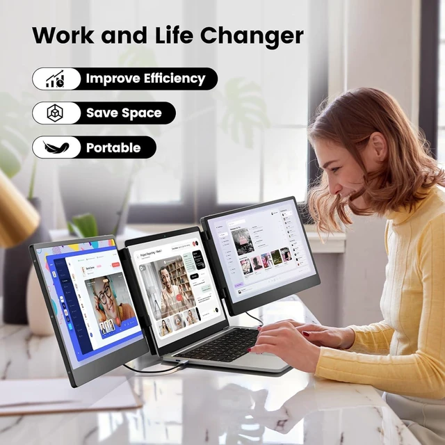 Alt view image 6 of 7 - 14.1" Triple Laptop Screen Extender, FHD 1080P IPS Portable Monitor for Laptop, Triple Screen Monitor Extender Compatible with 13"-17" Laptops, HDMI/USB-A/C Plug-Play for Mac/Windows/Android/Dex
