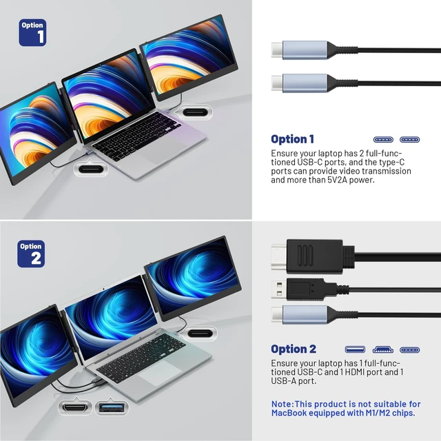 Alt view image 4 of 7 - Laptop Screen Extender, 14'' Triple Portable Laptop Monitor Extender, 1080P FHD IPS Travel Laptop Monitor Extender, HDMI/USB-A/C Plug-Play for Mac/Windows/Android/Dex