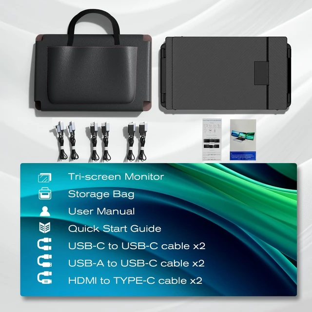 Alt view image 6 of 6 - 14.3" Laptop Screen Extender Monitor Portable, Tripe monitor portable screen extender with 1080P FHD IPS Display, Plug and Play via HDMI/USB-A/C for Mac/Windows/Android/Dex