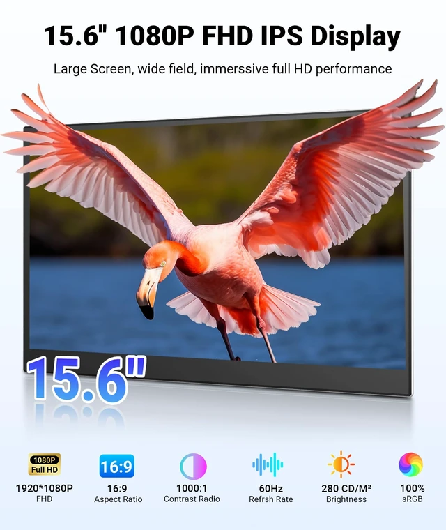 Alt view image 3 of 7 - 15.6 Laptop Screen Extender, 1080P FHD Ultra Light & Portable Triple Monitor for Laptops, Fit for 12"-17.3" Laptops, Plug & Play Travel Monitor Extender Compatible with Wins/MacOS/Chrome