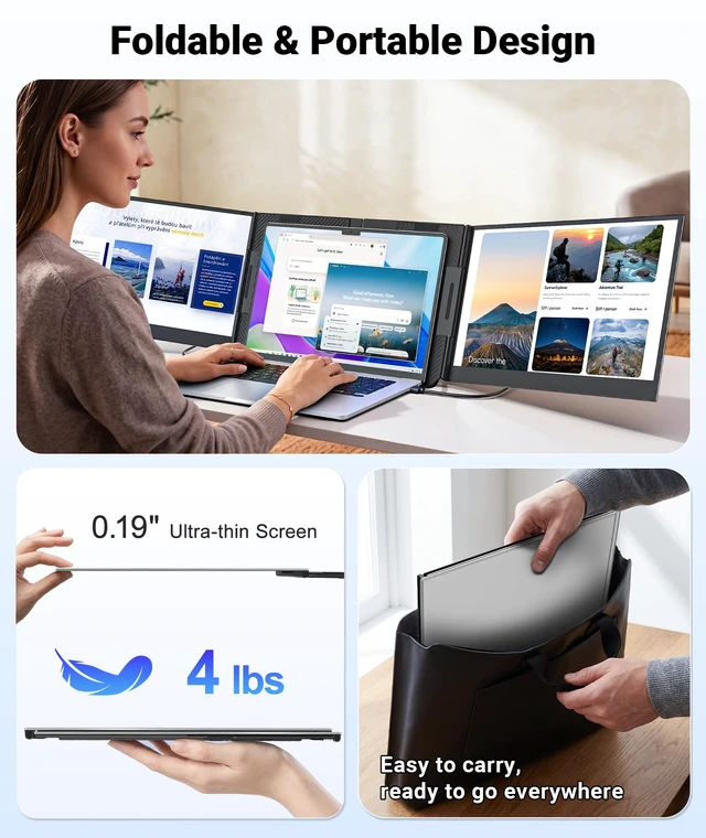 Alt view image 5 of 7 - 15.6 Laptop Screen Extender, 1080P FHD Ultra Light & Portable Triple Monitor for Laptops, Fit for 12"-17.3" Laptops, Plug & Play Travel Monitor Extender Compatible with Wins/MacOS/Chrome