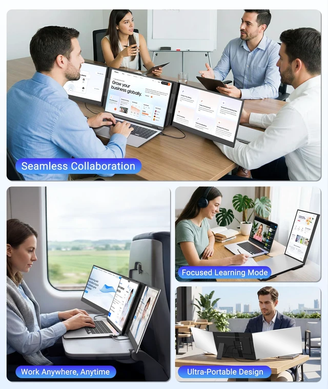 Alt view image 6 of 7 - 15.6 Laptop Screen Extender, 1080P FHD Ultra Light & Portable Triple Monitor for Laptops, Fit for 12"-17.3" Laptops, Plug & Play Travel Monitor Extender Compatible with Wins/MacOS/Chrome