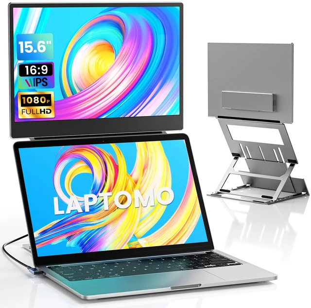 Main image of 15.6" Dual Portable Laptop Screen Extender, 1080P FHD IPS Displays, Premium Aluminum Alloy Foldable Design with Adjustable Height Stand, USB-C HDMI Multi-Device Compatible (Windows, Mac, Android)
