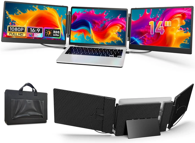 Main image of Laptop Screen Extender, 14'' Triple Portable Laptop Monitor Extender, 1080P FHD IPS Travel Monitor, HDMI/USB-A/C Plug-Play for Mac/Windows/Android/Dex