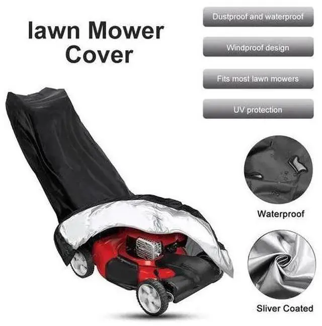 Alt view image 3 of 7 - Lawn Mower Cover Heavy Duty UV Protector Waterproof for Push Mower Universal Fit