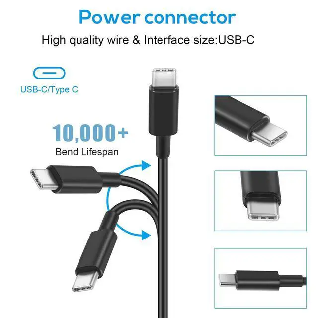 Alt view image 5 of 7 - 65W USB-C Power Adapter Charger, Fit for ThinkPad ZUK Yoga Chromebook Laptops