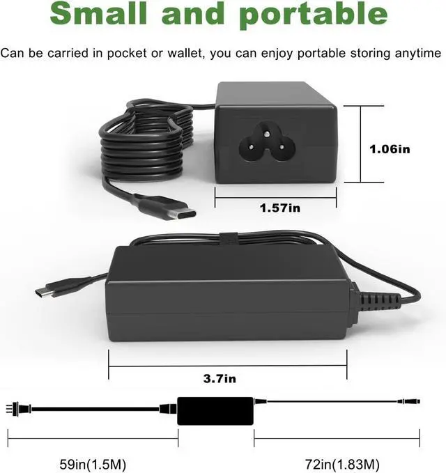 Alt view image 3 of 7 - 45W USB C Chromebook Charger Compatible for HP, Dell, Acer, Asus