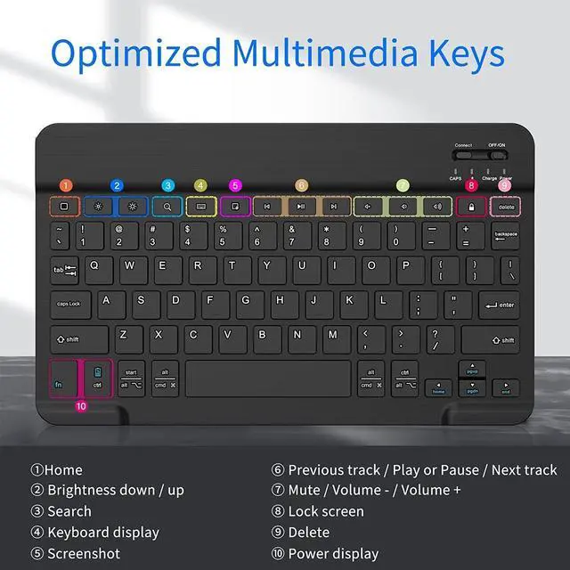 Alt view image 5 of 7 - 10 inch Wireless Bluetooth Keyboard for iPad Tablet, iOS, Android Tablet