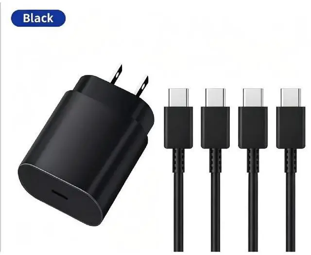 Main image of 25W Type USB-C Super Fast Wall Charger Cable For Samsung Galaxy S20 S21 S2225W 1 PCS US Charger + 2 PCS 6ft cable