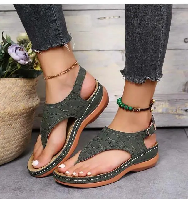 Alt view image 7 of 7 - Low-Wedge Women Shoes Orthopedic Sandals Casual Flat Flip Flops Ladies Anti-Slip-9"-black-1pair