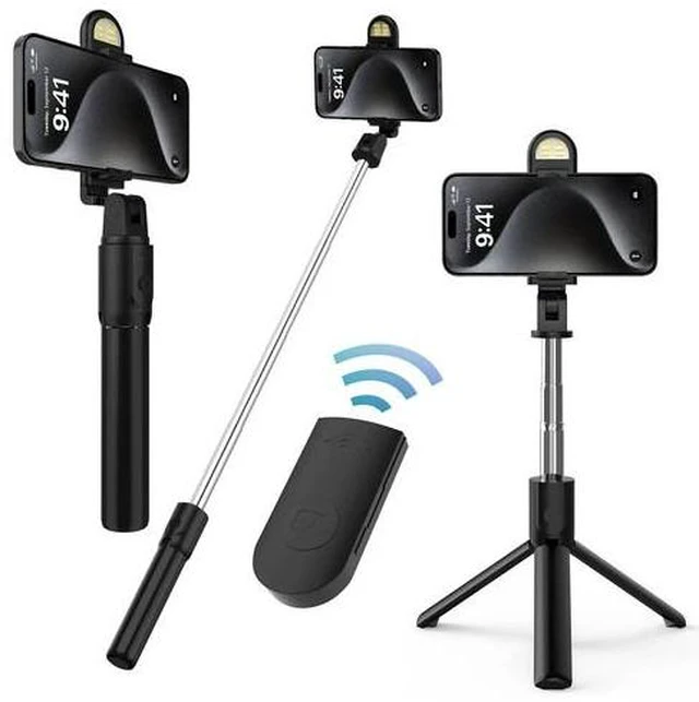 Alt view image 5 of 7 - Selfie Tripod Bluetooth Remote Holder LED Fill Light For iPhone Samsung Android black+pink