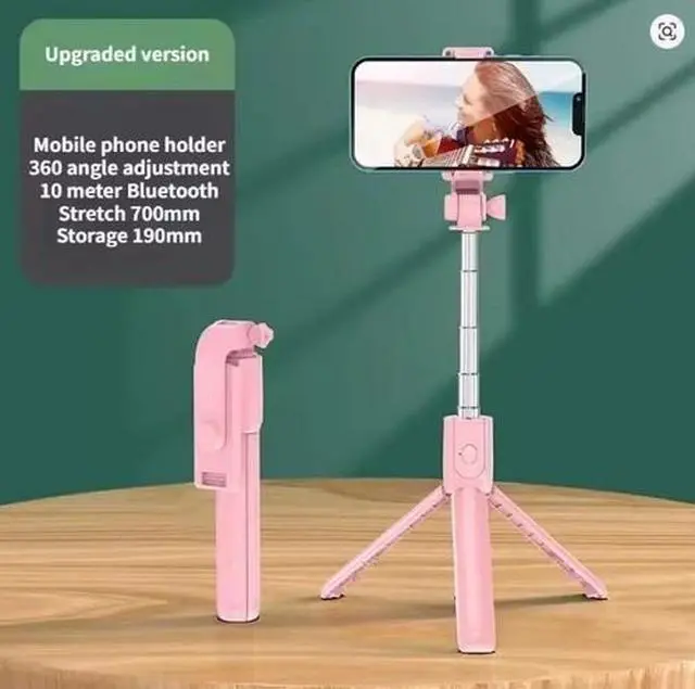 Alt view image 6 of 7 - Selfie Tripod Bluetooth Remote Holder LED Fill Light For iPhone Samsung Android black+pink