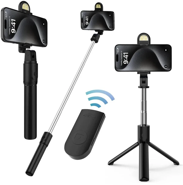 Alt view image 2 of 7 - Selfie Tripod Bluetooth Remote Holder LED Fill Light For iPhone Samsung Android white+pink