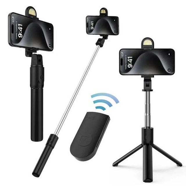 Alt view image 5 of 7 - Selfie Tripod Bluetooth Remote Holder LED Fill Light For iPhone Samsung Android white+pink