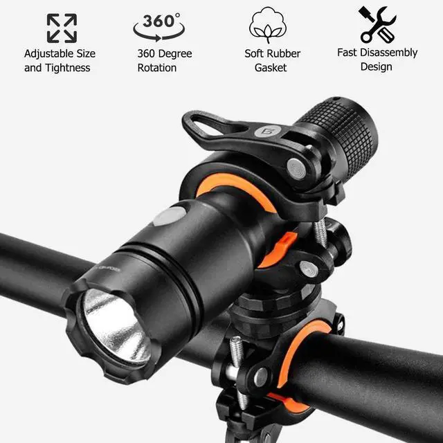 Main image of 2 Pack 360° Rotation Flashlight Mount Holder Bicycle LED Light Clip Clamp