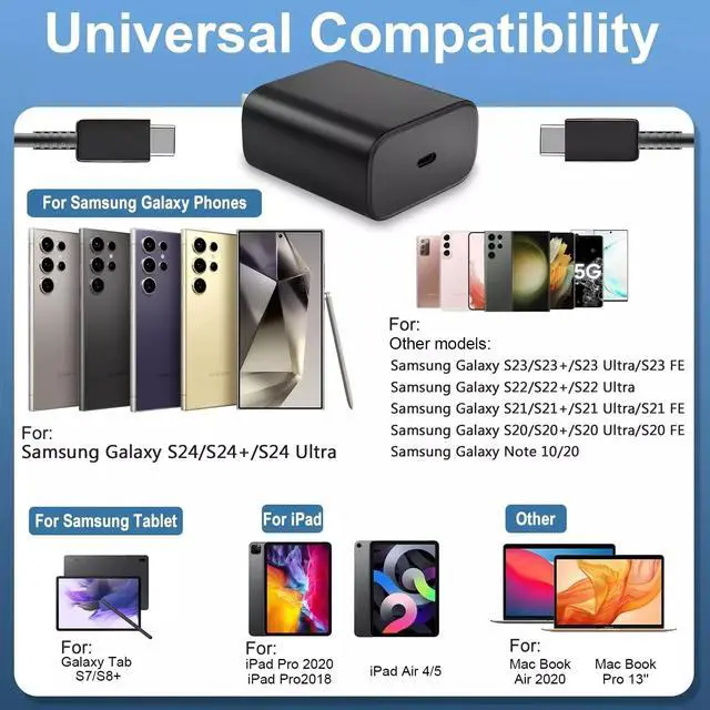 Alt view image 7 of 7 - 45w USB-C Super Fast Wall Charger+6ft Cable For Samsung Galaxy S24 S23 S22 S21