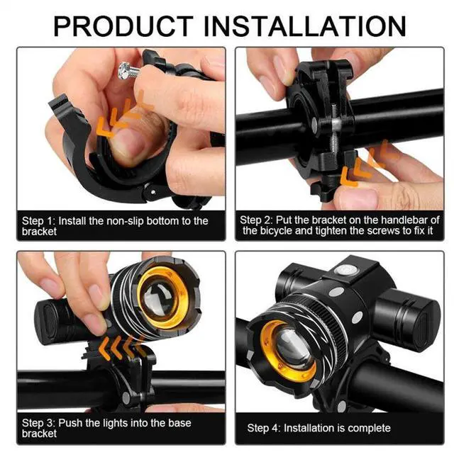 Alt view image 7 of 7 - Waterproof Super Bright LED Bike Light USB Rechargeable Bicycle Front Headlight T6 Front Light + 918 Rear Light