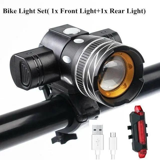 Alt view image 5 of 7 - Waterproof Super Bright LED Bike Light USB Rechargeable Bicycle Front Headlight T6 Front Light + 918 Rear Light