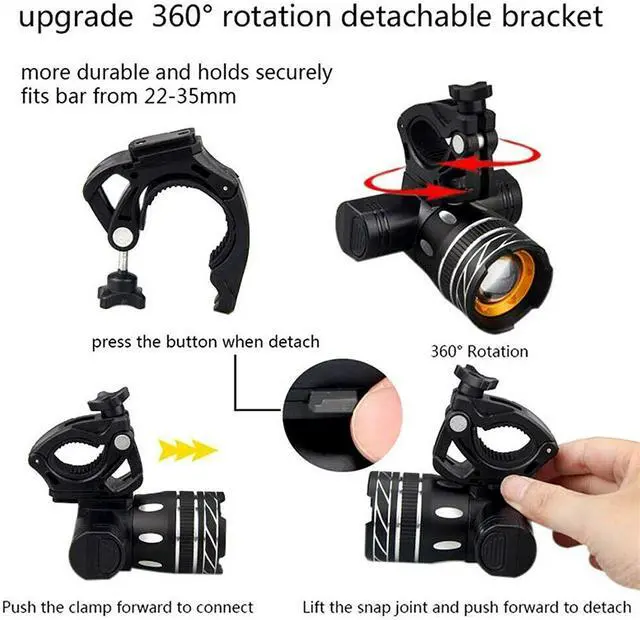 Alt view image 2 of 7 - Waterproof Super Bright LED Bike Light USB Rechargeable Bicycle Front Headlight T6 Front Light + 918 Rear Light