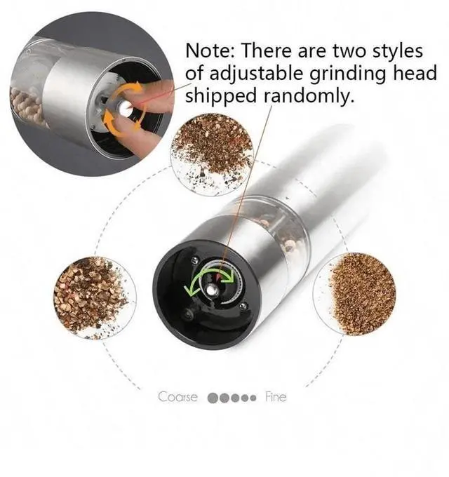 Alt view image 4 of 7 - Stainless Steel Electric Pepper Grinder Salt Mill Adjustable Coarseness Battery