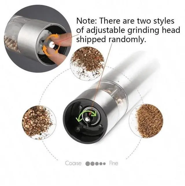 Alt view image 2 of 7 - Stainless Steel Electric Pepper Grinder Salt Mill Adjustable Coarseness Battery