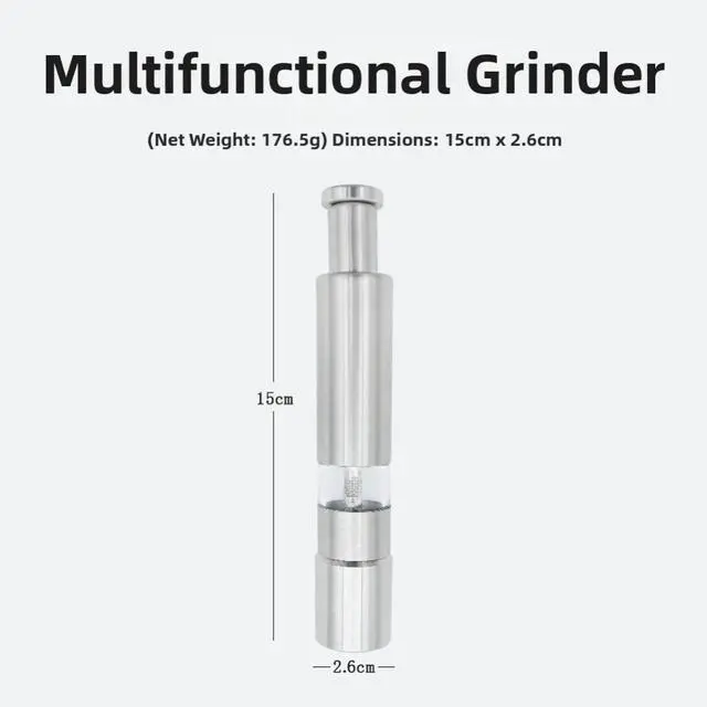 Alt view image 2 of 7 - Stainless Pepper Grinder with for One Touch Pump Button for Simple One Hand Use