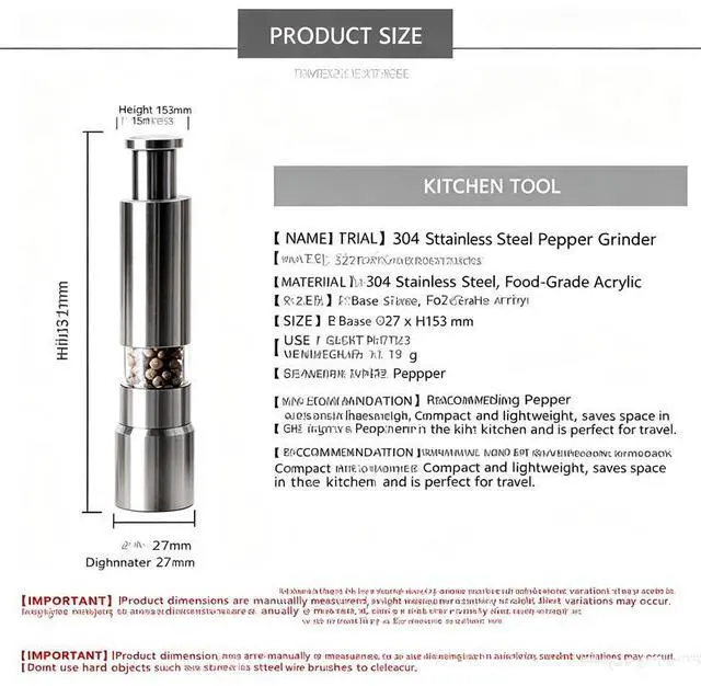 Alt view image 7 of 7 - Stainless Pepper Grinder with for One Touch Pump Button for Simple One Hand Use