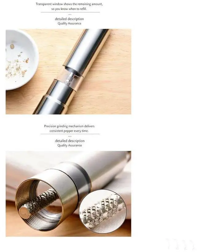 Alt view image 6 of 7 - Stainless Pepper Grinder with for One Touch Pump Button for Simple One Hand Use
