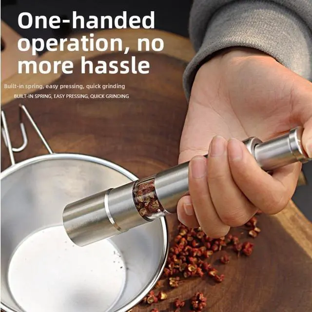 Alt view image 5 of 7 - Stainless Pepper Grinder with for One Touch Pump Button for Simple One Hand Use