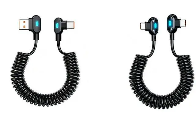Alt view image 2 of 7 - 2x 120W Spring Type C Fast Charge Cable Dual 90° Elbow CarPlay Car Charger Cord USB A to Type C+Type C to Type C 1.8m/5.9ft