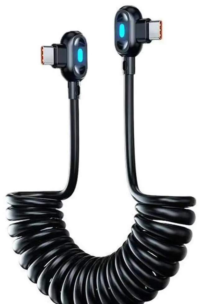 Alt view image 4 of 7 - 2x 120W Spring Type C Fast Charge Cable Dual 90° Elbow CarPlay Car Charger Cord USB A to Type C+Type C to Type C 1.8m/5.9ft