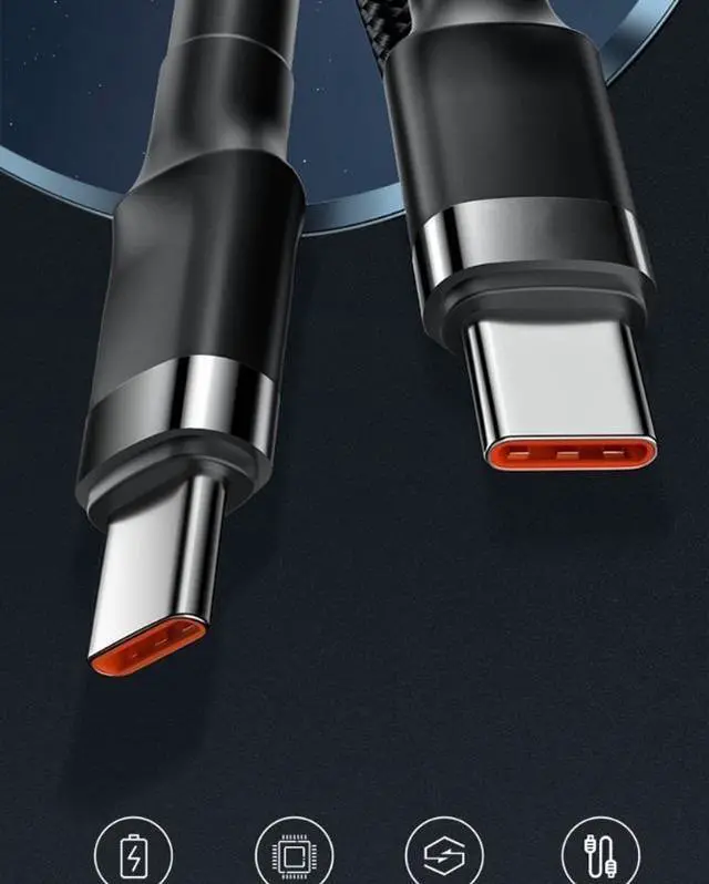Alt view image 6 of 7 - 2x Fast Speed 120W 10A Type C to Type C Fast Charging Cable for Data Transfer silver+gold 2m/6ft